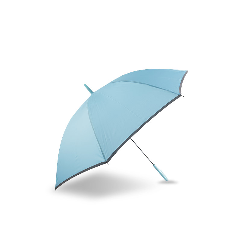 Malý svěží světle modrý pongee, s reflexním pruhem rovný deštník-0E6B0037
