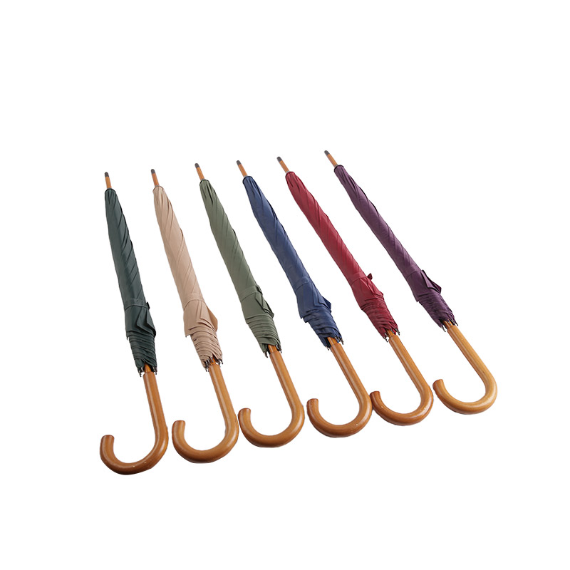 Fialový deštník s dřevěnou rukojetí Pongee Straight-0E6B0064