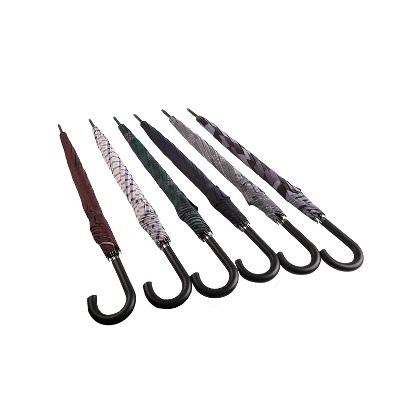 Tmavě šedý kostkovaný deštník Pongee Straight-0E6B0351