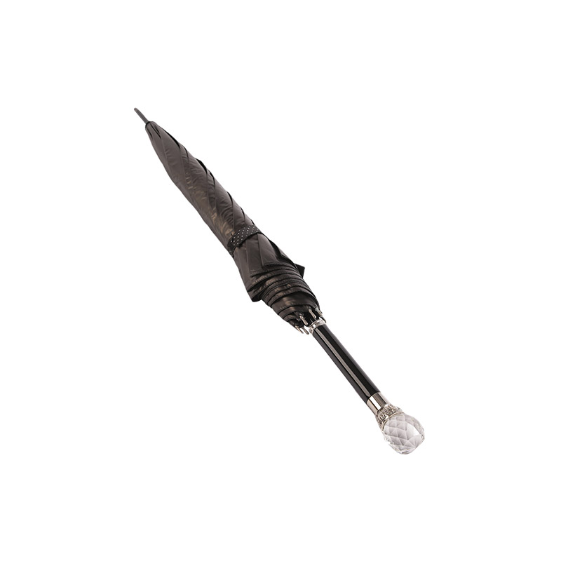 Atmosférická rukojeť Pongee s černým potaženým rovným deštníkem-0E6B0733